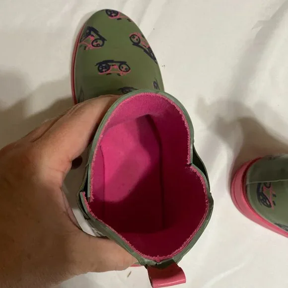 Anthropologie Bicycle Pattern Rain Boots 8 Green Boots - Picture 5 of 9